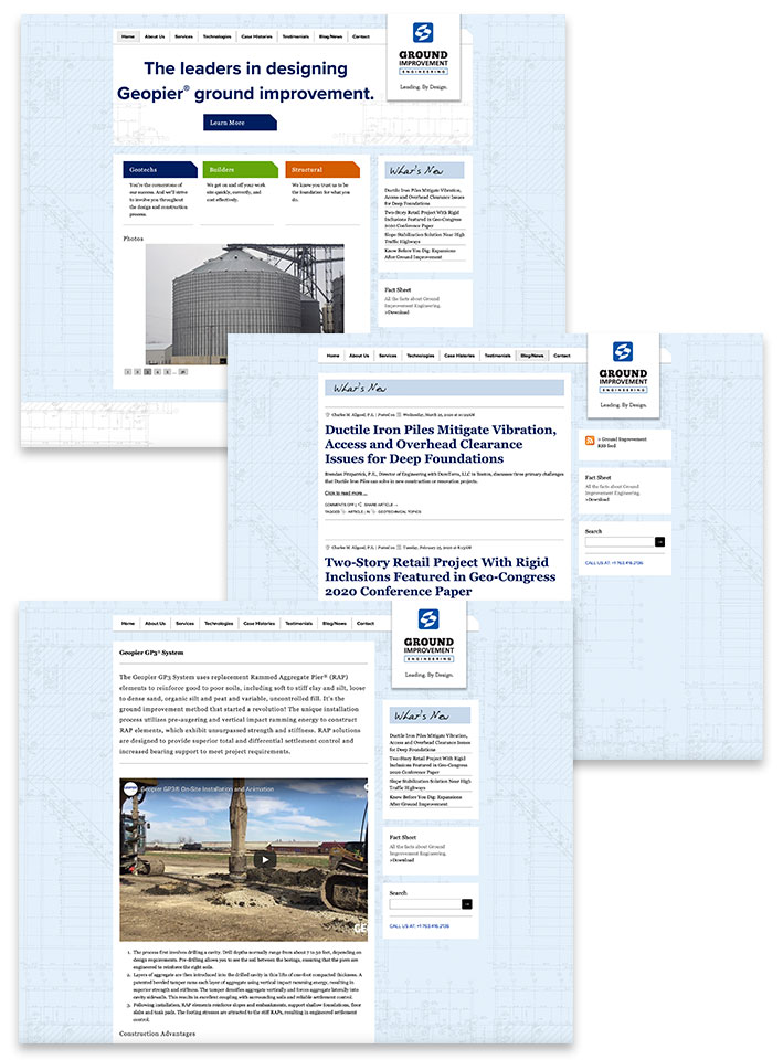 Collage of Ground Improvement Engineering's old website pages.