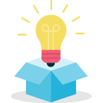 Illustration of lightbulb coming out of blue box.