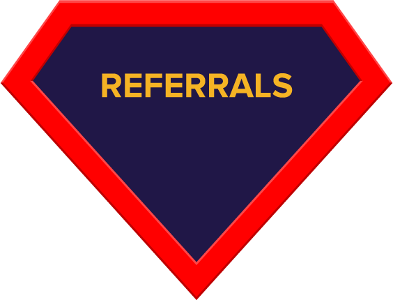 Referral graphic in shape of Superman logo