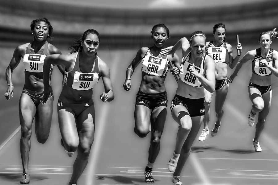 Track runners in black-and-white